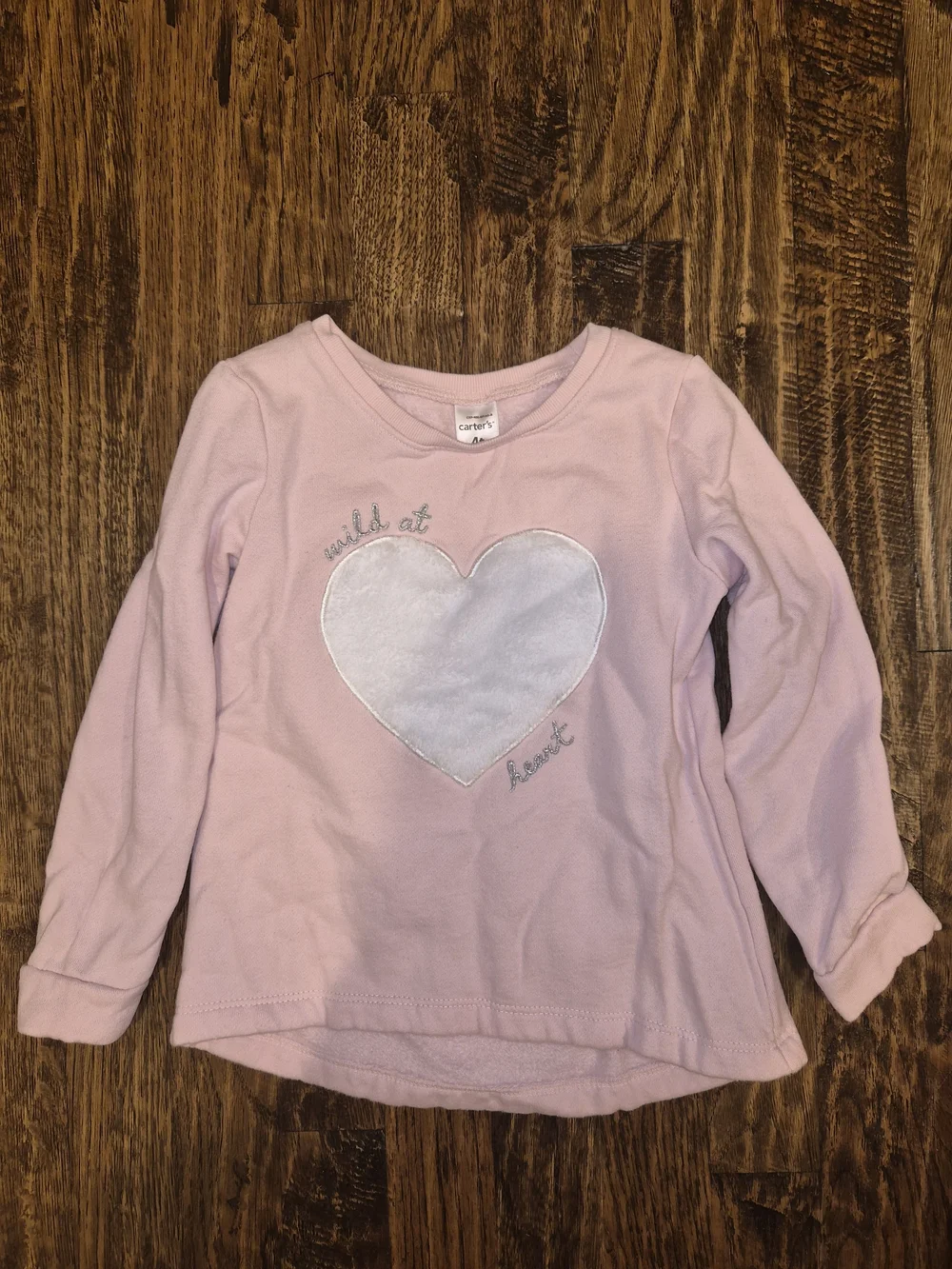 Carter's Light Pink Long Sleeve Fleece Sweatshirt White Heart 'Wild at Heart' 4T